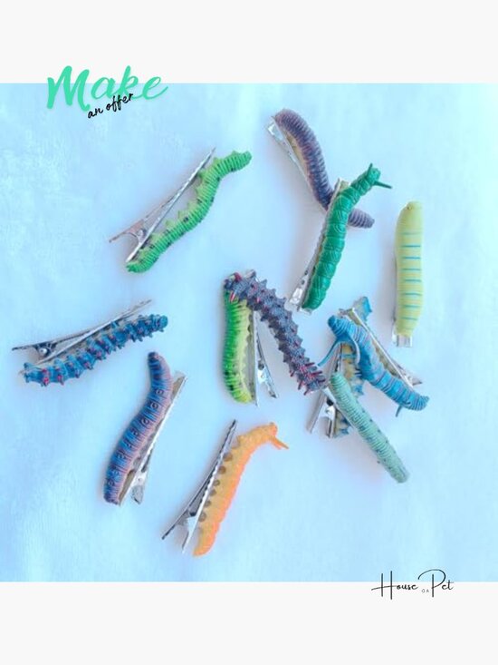12 Pcs Hand Painted Halloween Caterpillar Hair Clips Spooky Bug Duckbill Clips